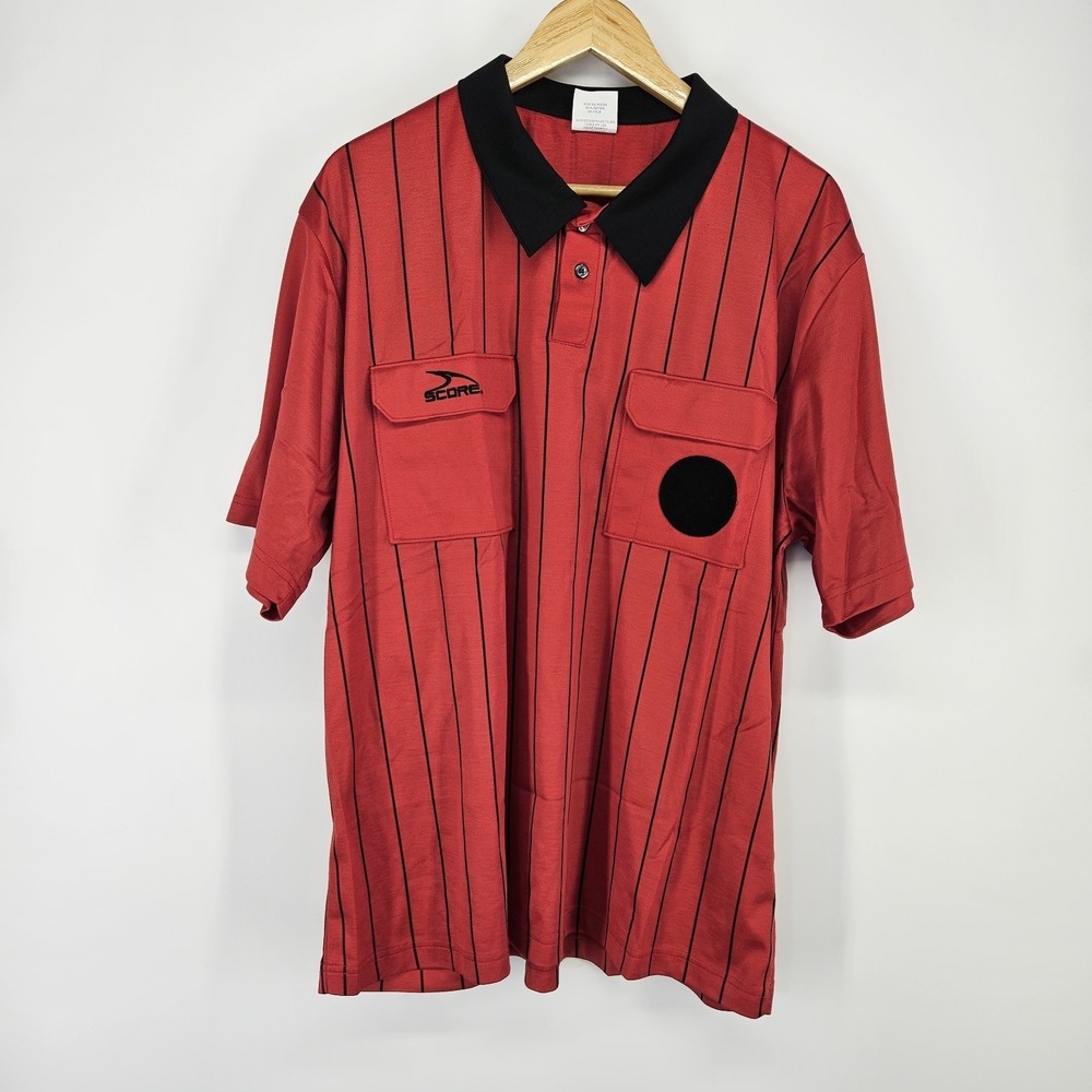 SCORE Soccer‎ Red Referee Jersey Shirt Short Sleeve Adult XL X-Large Striped Ref